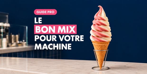 Illustration — le bon mix pour votre machine, avec un cornet de glace italienne rose et blanche