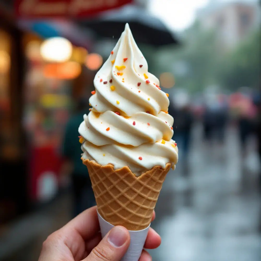 Helado Soft con jugo de plátano, cremoso y delicioso, con un sabor dulce y exótico