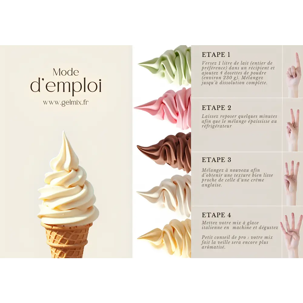 Instrucciones para la mezcla de helado italiano. les Recettes de Paulette de Gelmix