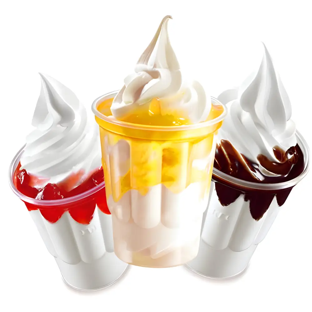Mezcla de tres helados Base neutra con fruta en cuencos transparentes