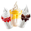 Trois sundae Mix Neutre avec fruits dans des coupes transparentes