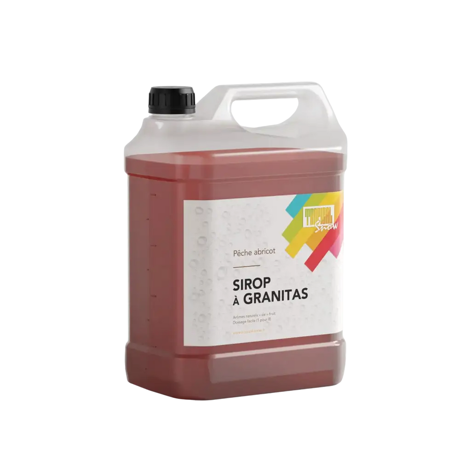 Bidon de 5 L de sirop pour granitas pêche abricot – Recettes de Paulette | Gelmix
